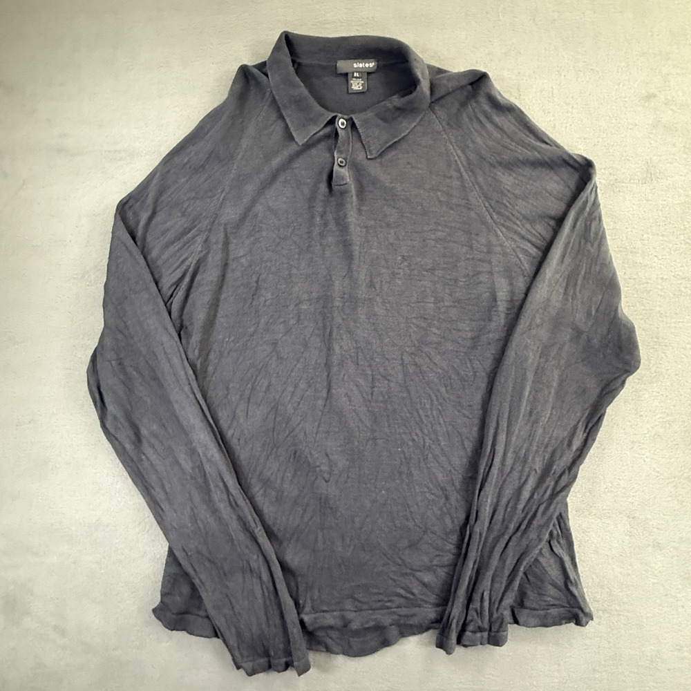 Men's Gray Long Sleeve Polo‎ Shirt Slates Size XL 70% Silk & 30% Cotton